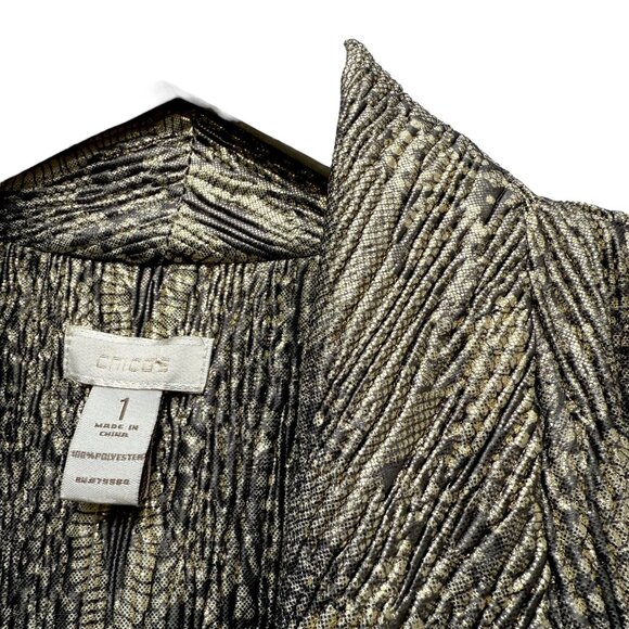 CHICOS Metallic Jacket Medium (Chicos1) Gold Snake Stretch Women Evening Top NWT - Picture 8 of 11